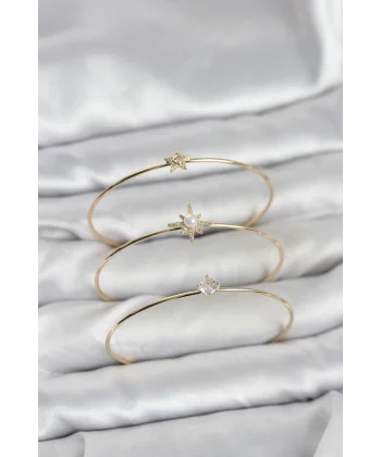 Gold Renk Kutup Yıldızı Model Zirkon Taşlı 3lü Kadın Bileklik Kombini