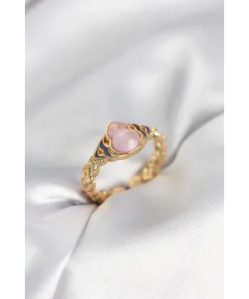 Gold Renk Pembe Damla Model Kadın Yüzük