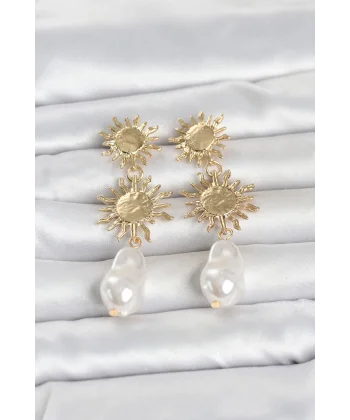 Gold Renk Pirinç Güneş Model Detaylı Kadın Küpe