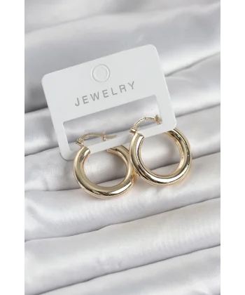 Gold Renk Pirinç Halka 25 mm Kadın Küpe