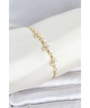 Gold Renk Pirinç Kelebek Model Asansörlü Model Kadın Bileklik