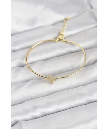 Gold Renk Pirinç Köşeli Yonca Model Kadın Bileklik