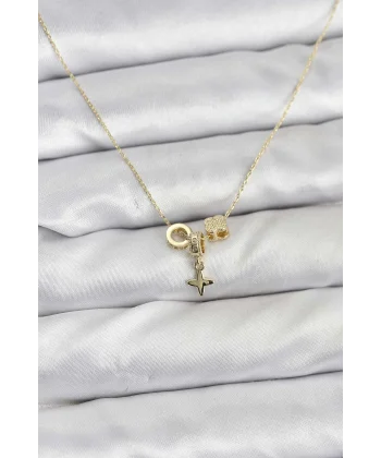 Gold Renk Pirinç Minimal Charmlı Kadın Kolye