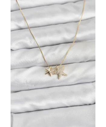 Gold Renk Pirinç Minimal Yıldız Model Kadın Kolye