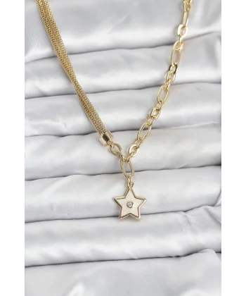 Gold Renk Pirinç Yıldız Model Kadın Kolye