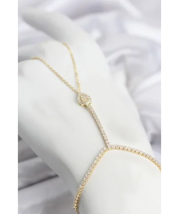 Gold Renk Pirinç Zirkon Taşlı Damla Model Şahmeran