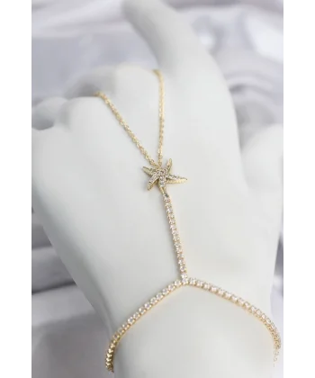 Gold Renk Pirinç Zirkon Taşlı Deniz Yıldızı Model Şahmeran