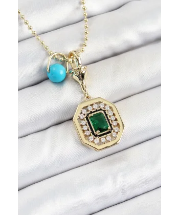 Gold Renk Pirinç Zirkon Taşlı Kadın Serenay Kolyesi