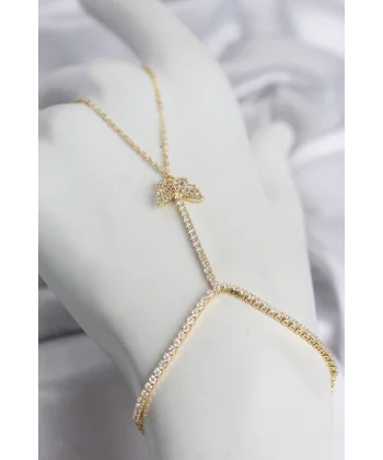 Gold Renk Pirinç Zirkon Taşlı Kelebek Model Şahmeran