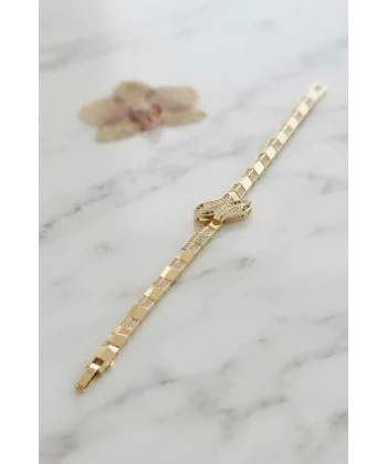 Gold Renk Pirinç Zirkon Taşlı Yılan Model Kadın Bileklik