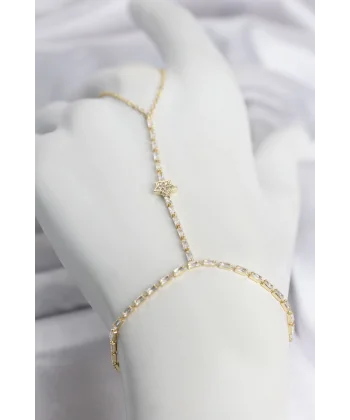 Gold Renk Pirinç Zirkon Taşlı Yıldız Model Şahmeran