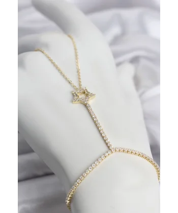 Gold Renk Pirinç Zirkon Taşlı Yıldız Model Şahmeran