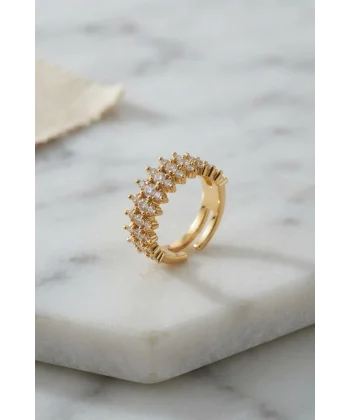 Gold Renk Sıralı Zirkon Taşlı Kadın Yüzük