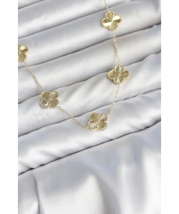 Gold Renk Yonca Model VIP Seri Kadın Kolye