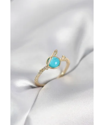 Gold Renk Zirkon Taşlı Satürn Model Kadın Yüzük