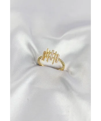 Gold Renk Zirkon Taşlı Sütun Model Kadın Yüzük