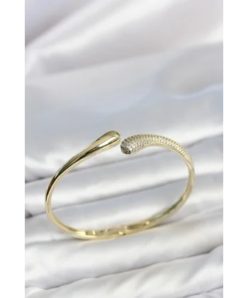 Gold Renk Zirkon Taşlı Tifani Model Kadın Kelepçe Bileklik