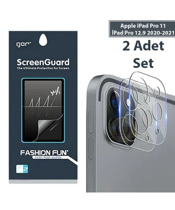 GOR iPad Pro 11 İPad Pro 12.9 2020-2021 3D Cam Kamera Koruyucu 2 SET-(5775)