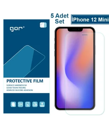 GOR İPhone 12 Mini 5.4 HD Ekran Koruyucu Jelatin 5 Adet Set-(5775)