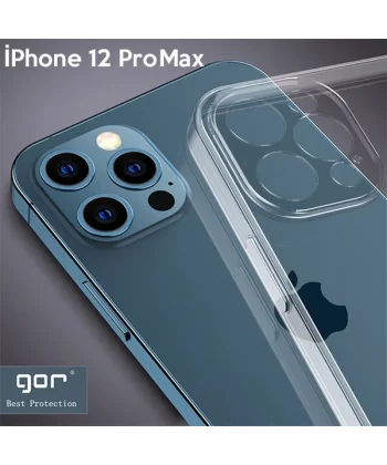 Gor İPhone 12 Pro Max 6.7 İnch Kılıf Kamera Korumalı Şeffaf Silikon Kılıf-(5775)