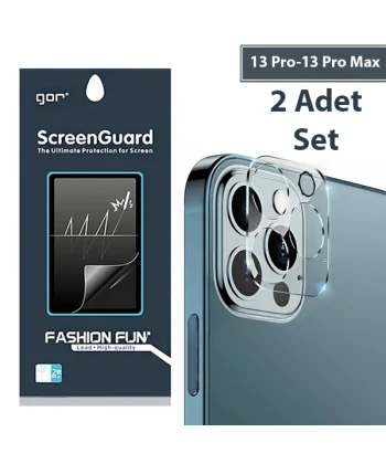 GOR İPhone 13 Pro 13 Pro Max 3D Tempered Cam Kamera Koruyucu 2Adet Set-(5775)
