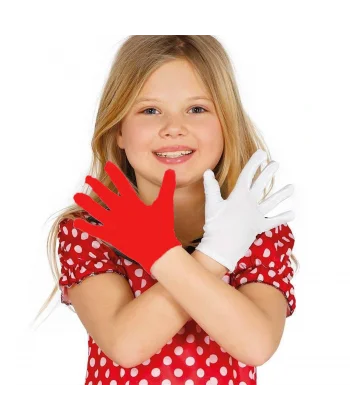 Gösteriler İçin 1 Çift Kırmızı Beyaz Pandomim Eldiveni Çocuk Boy
