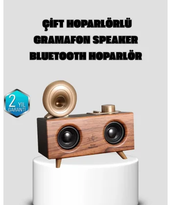 Gramafon Tasarımlı Bluetooth Hoparlör 3D Ses Teknolojili Çok Fonksiyonlu