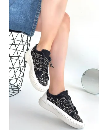 Guji Siyah Kot Bağcıklı Spor Ayakkabı