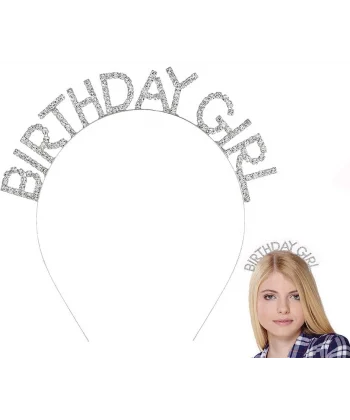 Gümüş Kristal Taşlı Birthday Girl Doğum Günü Tacı İthal Ürün A Kalite 17x16 Cm