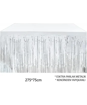 Gümüş Metalize Masa Eteği 275x75 Cm – Kendinden Yapışkanlı
