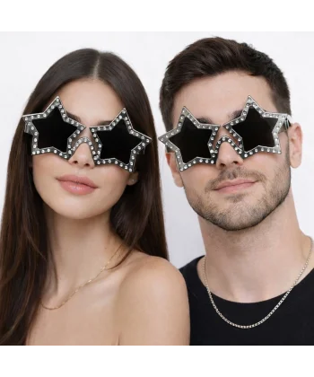 Gümüş Renk Disko Yıldızı Retro Parti Gözlüğü 16x7 Cm