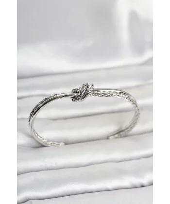 Gümüş Renk Düğüm Model Pirinç Kadın Bileklik