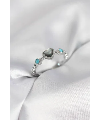 Gümüş Renk Hematit Taşlı Kadın Yüzük