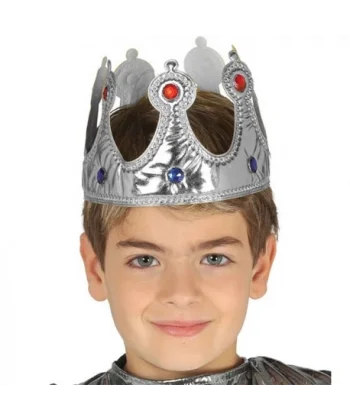 Gümüş Renk Kumaş Malzemeden İmal Çocuk Kral Tacı 57 Cm