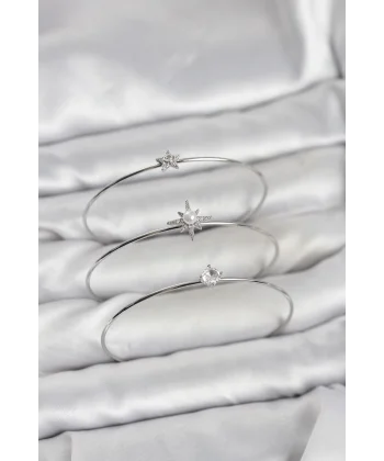 Gümüş Renk Kutup Yıldızı Model Zirkon Taşlı 3lü Kadın Bileklik Kombini