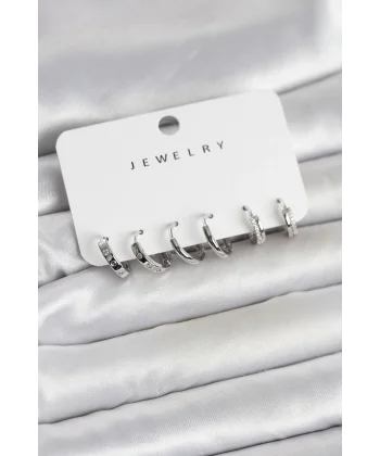 Gümüş Renk Pirinç 3 Çift Kadın Küpe Seti