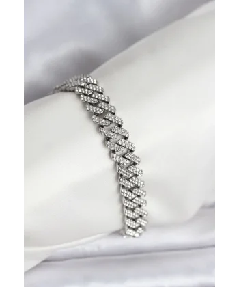 Gümüş Renk Pirinç Cuba Chain Gurmet Bileklik