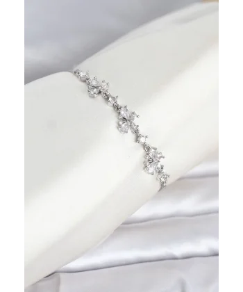 Gümüş Renk Pirinç Kelebek Model Asansörlü Model Kadın Bileklik
