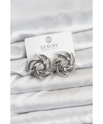 Gümüş Renk Pirinç Keskin Sarmal Model Kadın Küpe