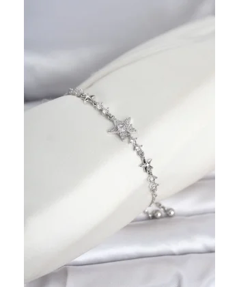 Gümüş Renk Pirinç Yıldız Model Asansörlü Kadın Bileklik