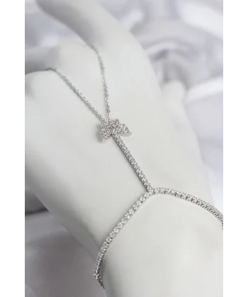 Gümüş Renk Pirinç Zirkon Taşlı Kelebek Model Şahmeran