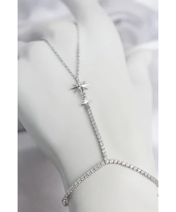 Gümüş Renk Pirinç Zirkon Taşlı Kutup Yıldızı Model Şahmeran
