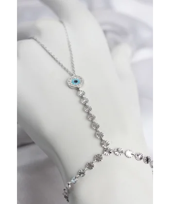 Gümüş Renk Pirinç Zirkon Taşlı Nazar Model Şahmeran