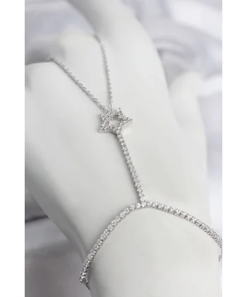 Gümüş Renk Pirinç Zirkon Taşlı Yıldız Model Şahmeran