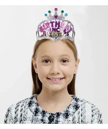 Gümüş Renk Taç Üzeri Pembe Birthday Prenses Yazılı Çocuk Parti Tacı 11x12 Cm