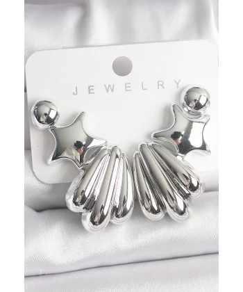 Gümüş Renk Yıldız Deniz Kabuğu Model CCB Plastik Kadın Küpe Seti