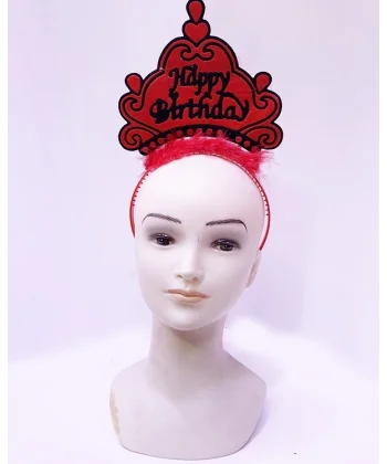 Happy Birthday Neon Kırmızı Renk Doğum Günü Tacı 24x15 Cm