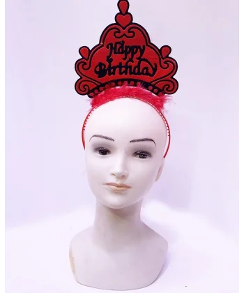Happy Birthday Neon Kırmızı Renk Doğum Günü Tacı 24x15 Cm