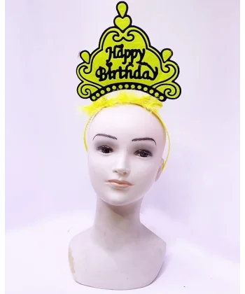 Happy Birthday Neon Sarı Renk Doğum Günü Tacı 24x15 Cm
