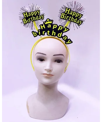 Happy Birthday Püsküllü Neon Sarı Renk Doğum Günü Tacı 22x19 Cm